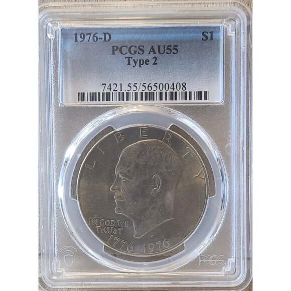 1976-D Eisenhower Bicentennial Dollar PCGS AU55 Type 2